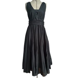 BANANA REPUBLIC BLACK COTTON VOILE TIE WAIST FIT AND FLARE DRESS SIZE 6